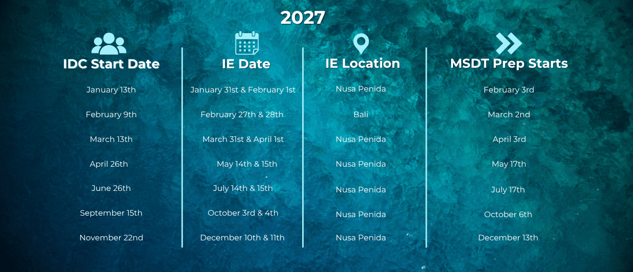 PADI IDC DATES 2027